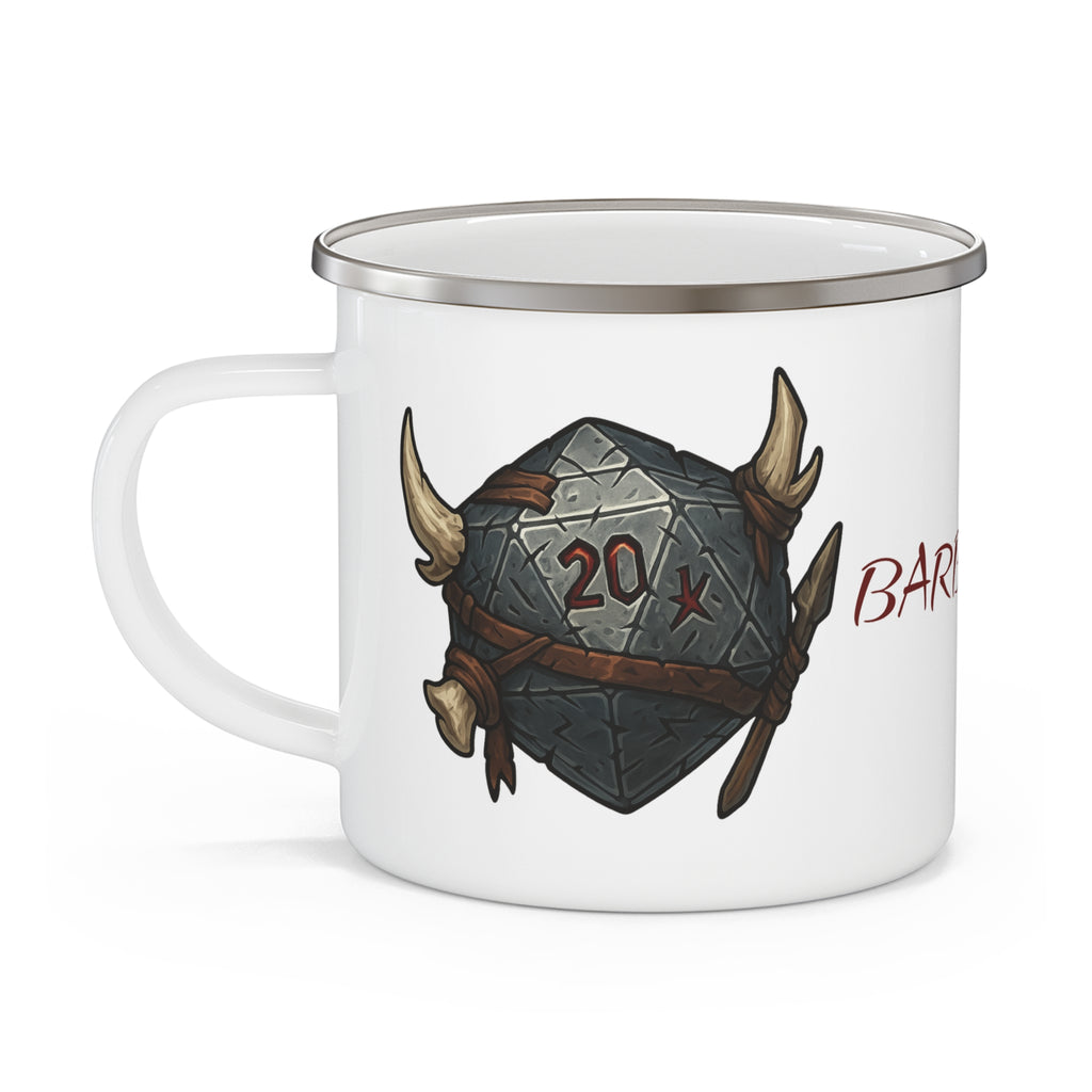 Barbarian D20 Enamel Camping Mug – RPG Dice, Fantasy Gamer Gift