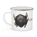 Barbarian D20 Enamel Camping Mug – RPG Dice, Fantasy Gamer Gift