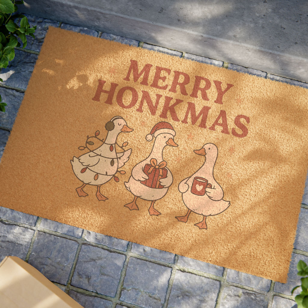 Merry Honkmas Doormat | Funny Goose Christmas Welcome Mat | Holiday Porch Decor | Farmhouse Mat | Holiday Entry Rug, Fun Outdoor Welcome Mat