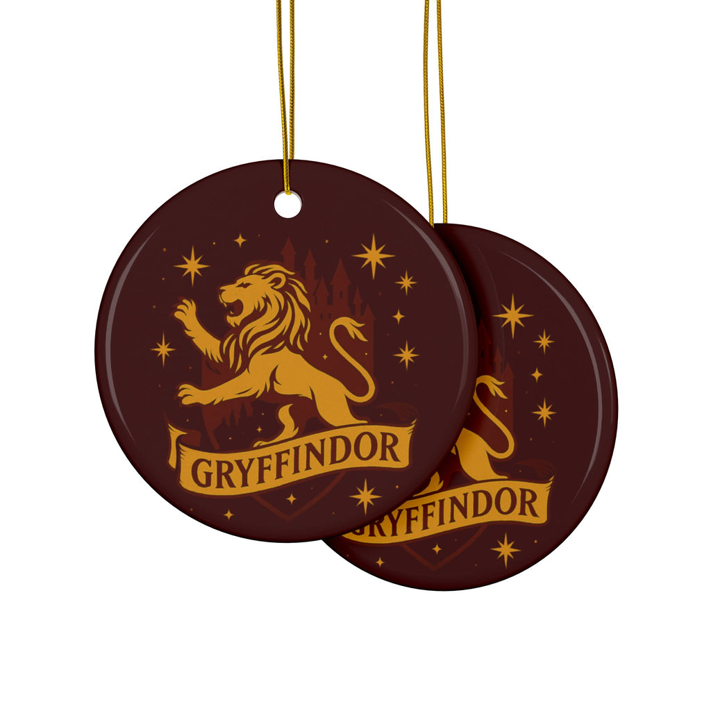 Gryffindor Lion Ceramic Ornament | Round Double-Sided Hogwarts House