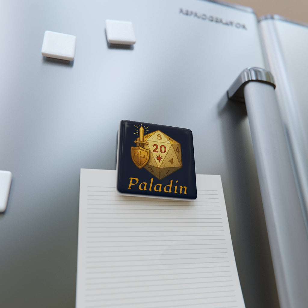 Paladin D20 Magnet — RPG Dice & Shield Porcelain Square Magnet
