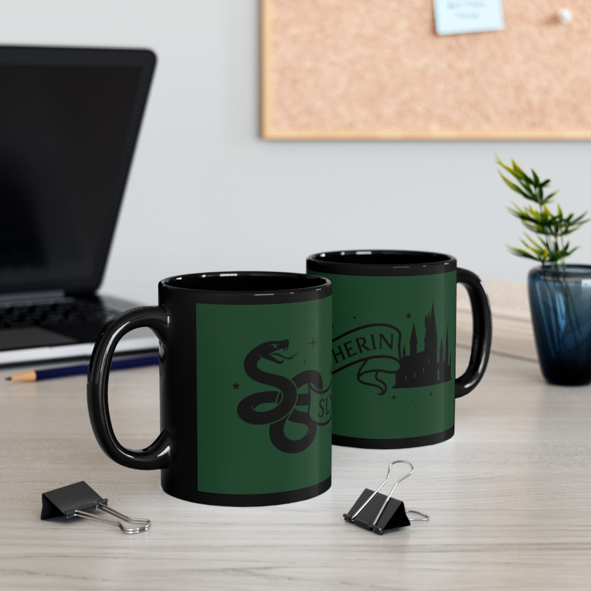 Slytherin Snake Inspired Castle Mug, Black Ceramic Coffee Cup