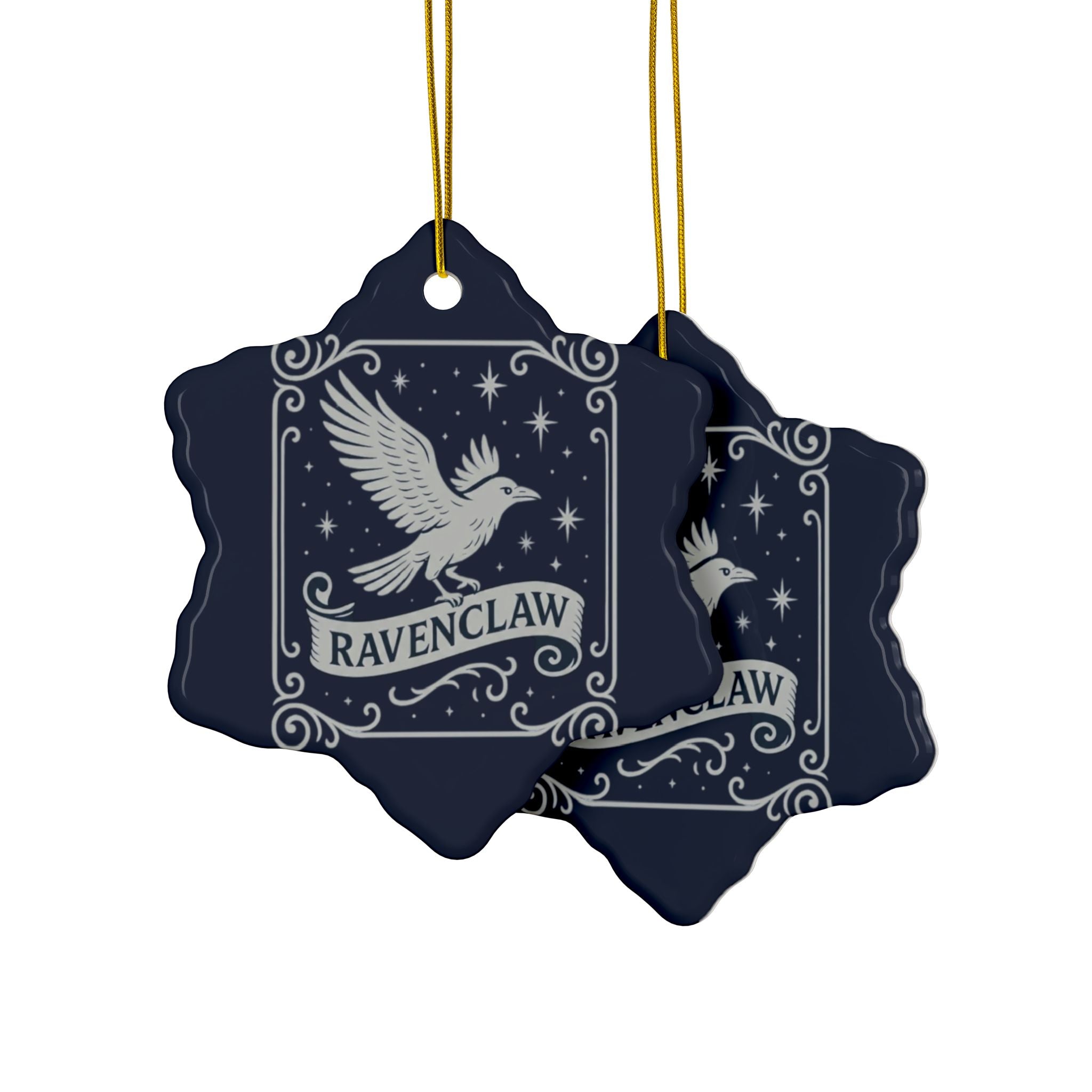 Ravenclaw Crest Inspired Ceramic Ornament | Blue & Silver Christmas Decor | Magic House Decor