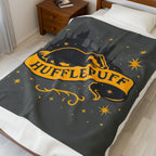 Hufflepuff Velveteen Plush Blanket | Hogwarts House Throw | Harry Potter Inspired Badger Bedding | Hogwarts House Crest