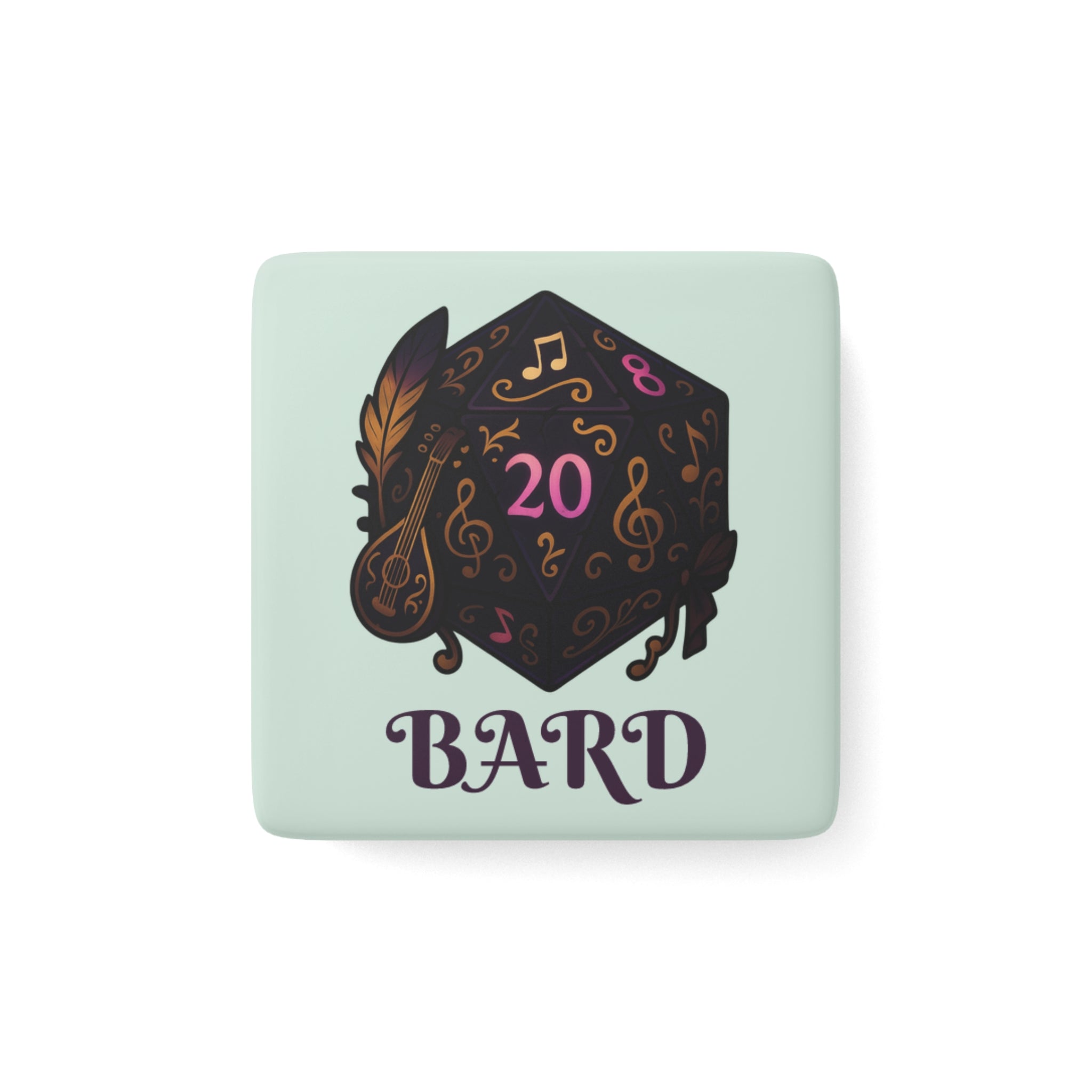 Bard D20 Porcelain Magnet — RPG Musician Gamer Gift
