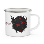 Barbarian D20 Enamel Camping Mug — RPG Dice & Fantasy Campfire Mug