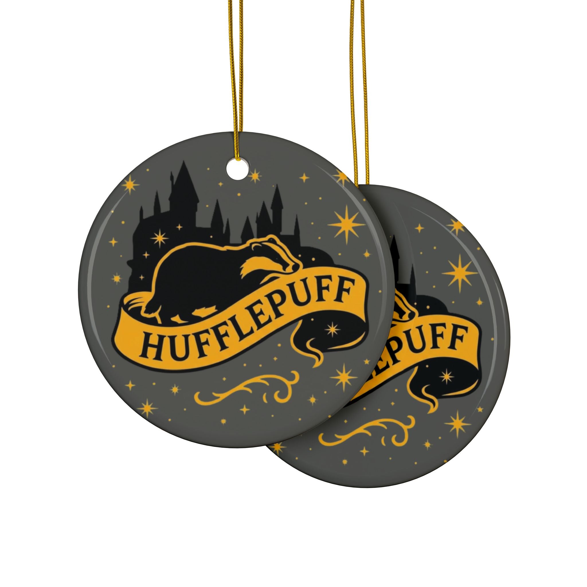 Hufflepuff Badge Ceramic Ornament |Yellow & Black Harry Potter Christmas Decor | Loyal and True Gift