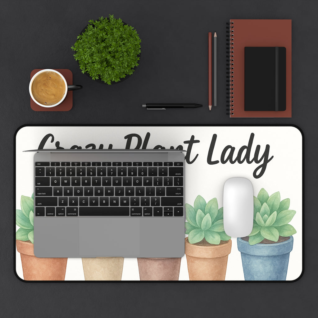 Crazy Plant Lady Desk Mat | Large Mouse Pad | Succulent Office Decor | Plant Lover Gift | Work From Home Accessory