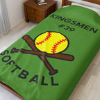 Softball Throw Blanket, Personalized Sports Gift for Players, Parents, Grandparents, Last Name and Jersey Number