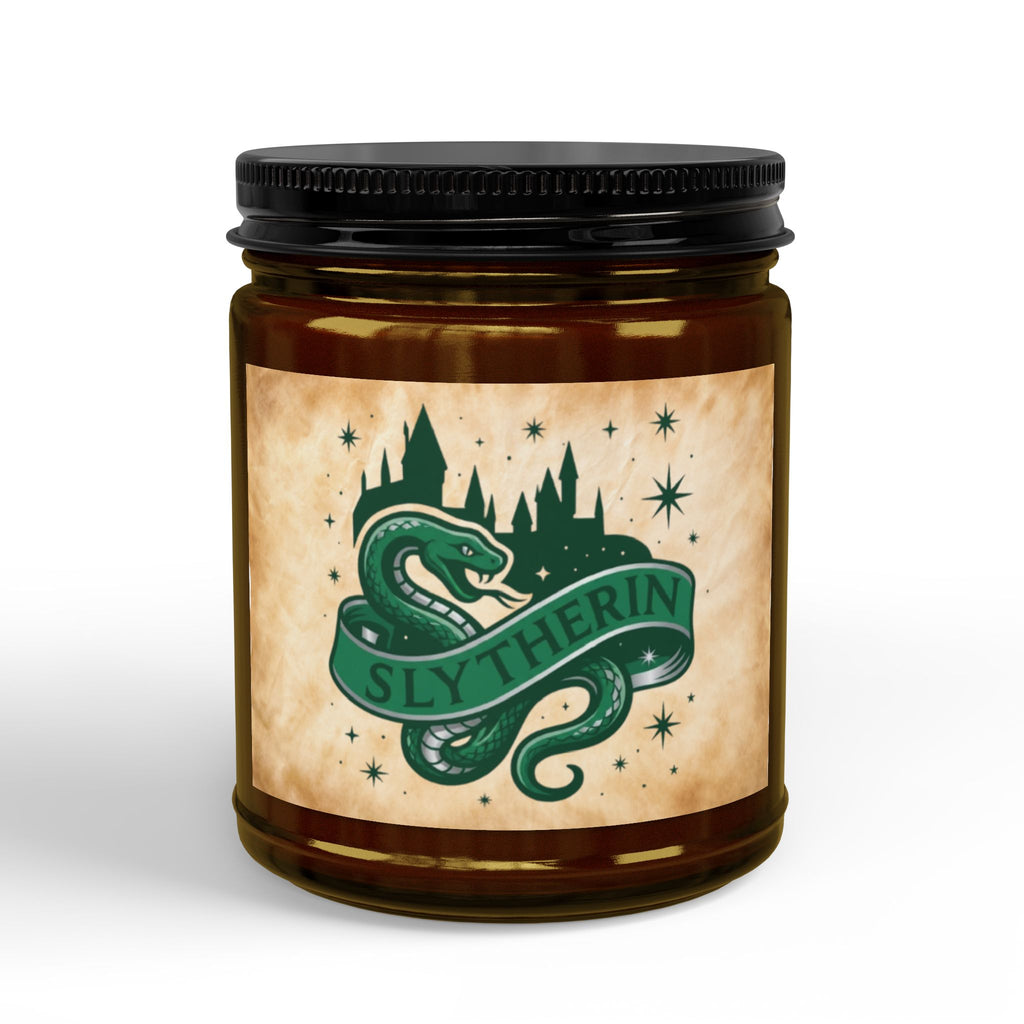 Slytherin House Inspired Candle | Snake Emblem Decor | Ambitious Wizard Gift | Amber or Clear Glass | Magic School Aesthetic