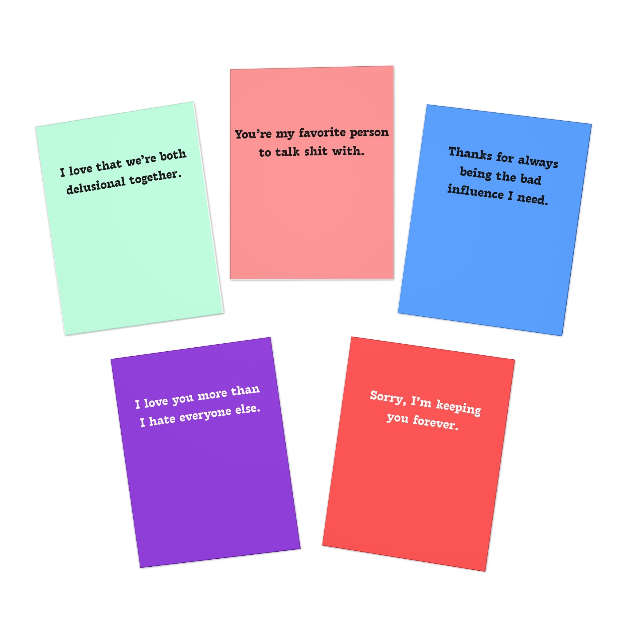 Best Friends Funny Sarcastic Greeting Cards (Group 1) — 5-Pack for Besties