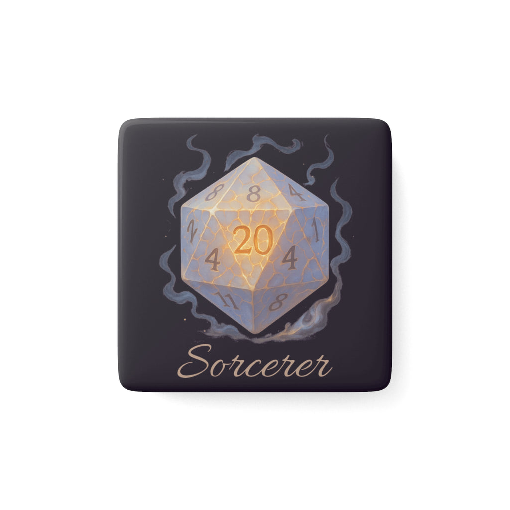 Sorcerer D20 Porcelain Magnet — Square RPG Dice Mage Gift
