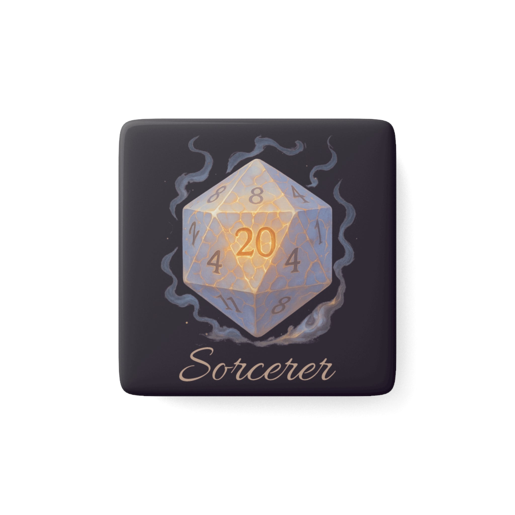 Sorcerer D20 Porcelain Magnet — Square RPG Dice Mage Gift