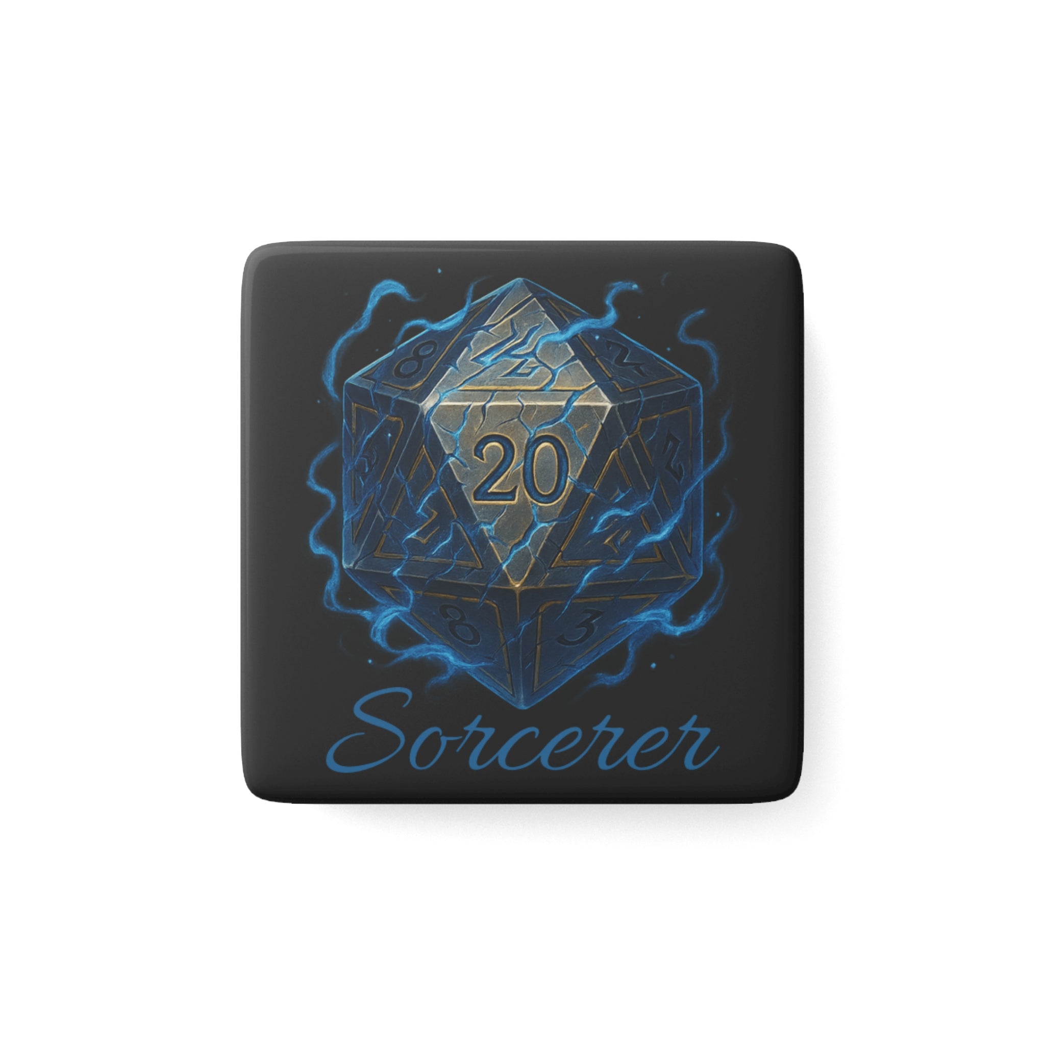 Sorcerer D20 Porcelain Magnet – Square RPG Dice Mage Refrigerator Magnet
