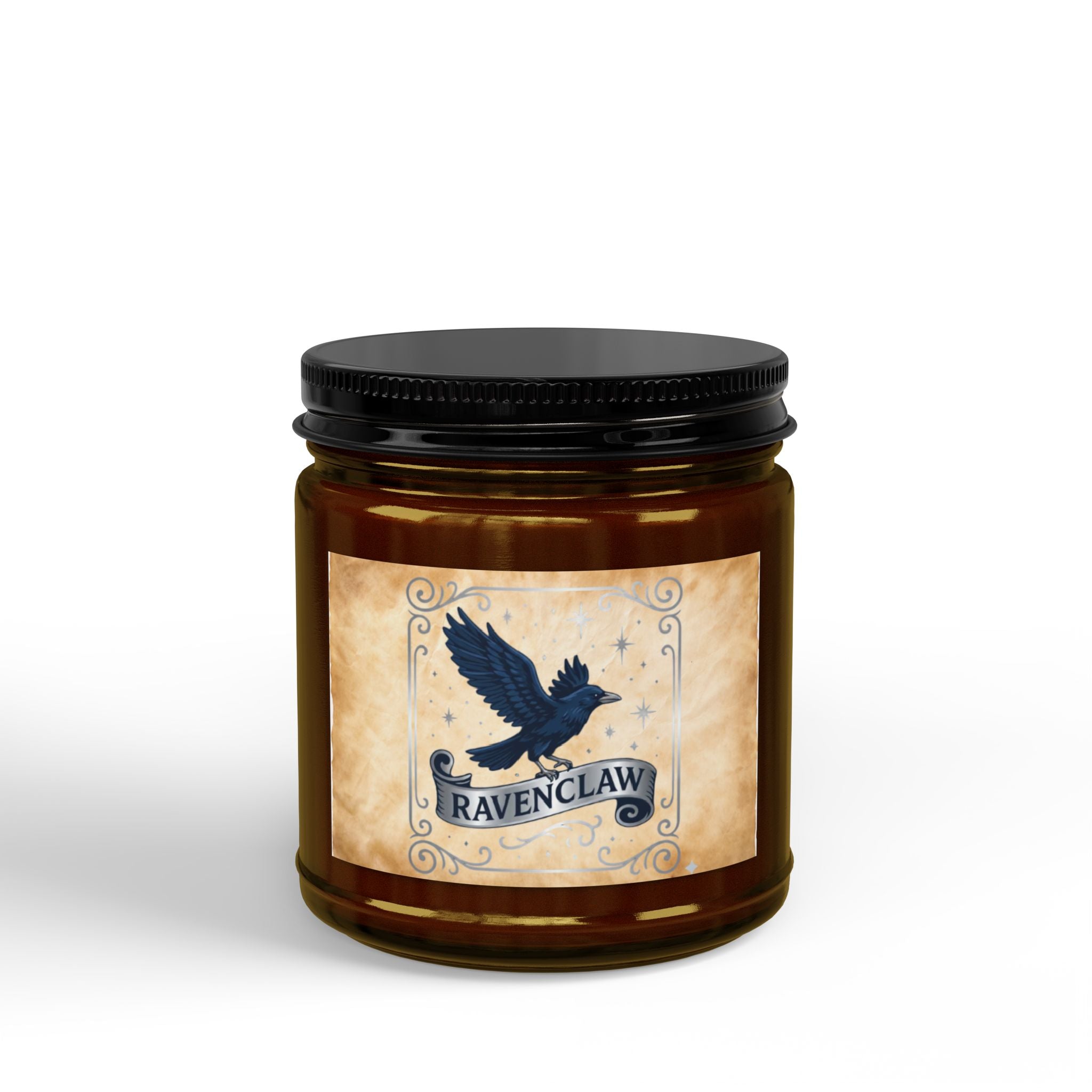 Ravenclaw House Inspired Candle | Blue Raven Emblem | Wisdom & Wit Gift | Amber or Clear Glass | Dark Academia Decor | Book Lover Gift