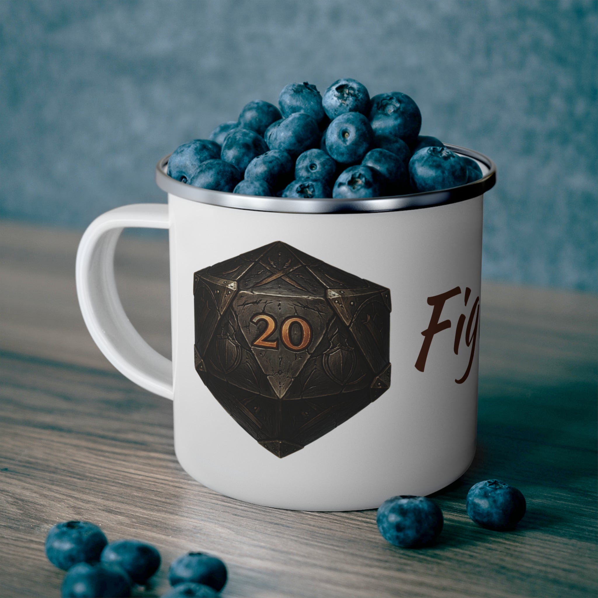 Fighter D20 Enamel Mug — Steel & Resolve