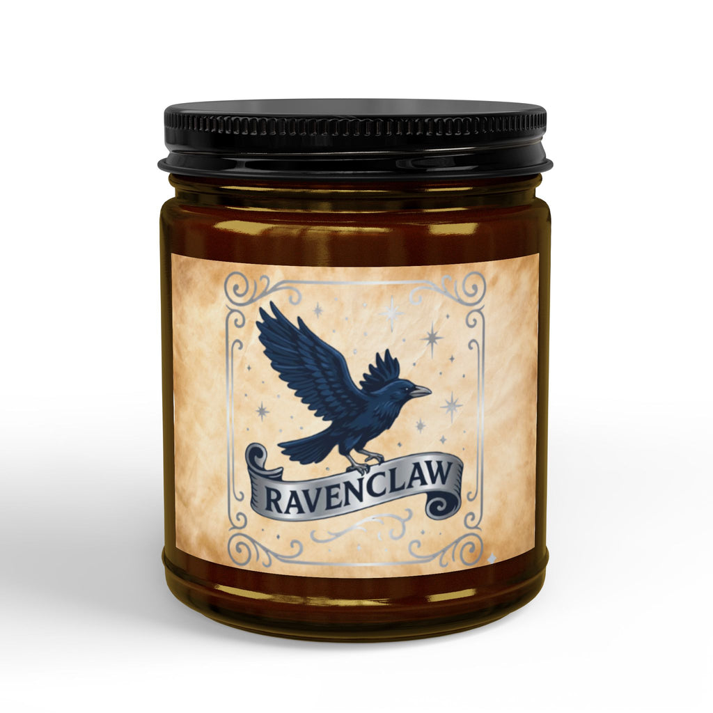 Ravenclaw House Inspired Candle | Blue Raven Emblem | Wisdom & Wit Gift | Amber or Clear Glass | Dark Academia Decor | Book Lover Gift