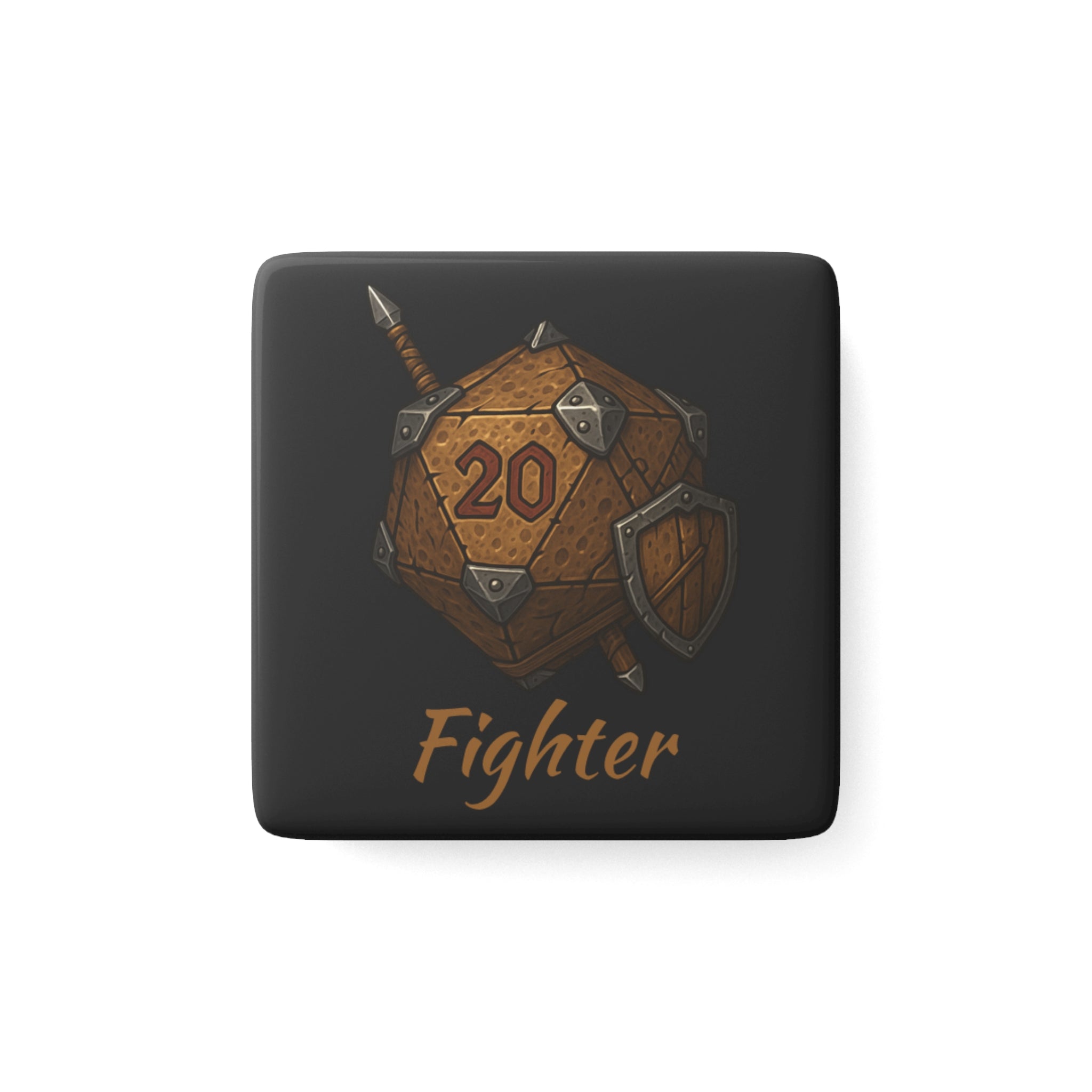 Fighter D20 Porcelain Magnet — RPG Dice & Sword Gaming Magnet