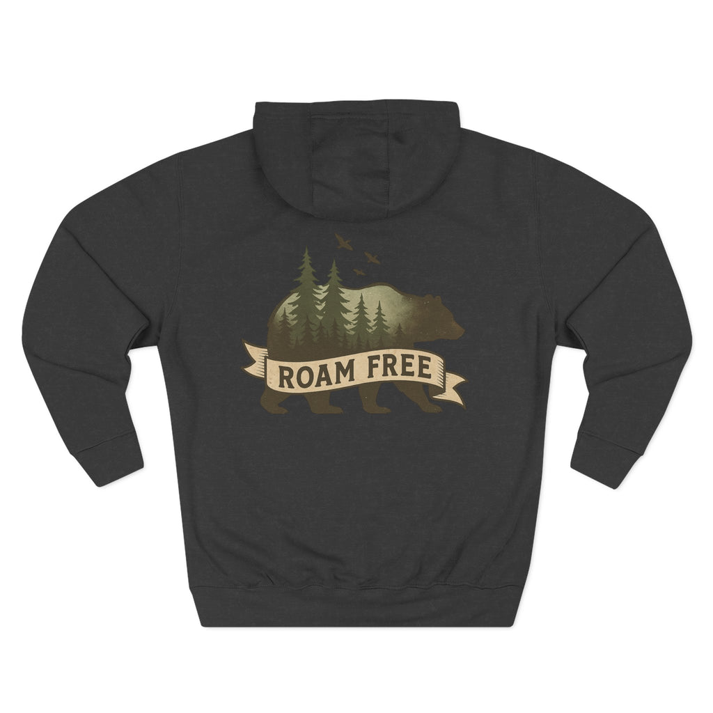 Bear Graphic Fleece Hoodie, Unisex Outdoor Adventure Sweatshirt, Wilderness Cabin Camping Gift, Nature Lover Hiking Apparel, Cozy Mountain