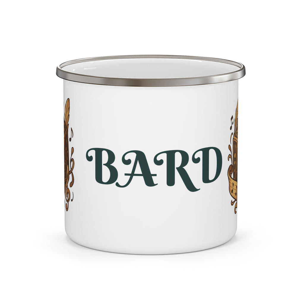 Bard Enamel Camping Mug — D20 Dice & Music Fantasy RPG Coffee Cup