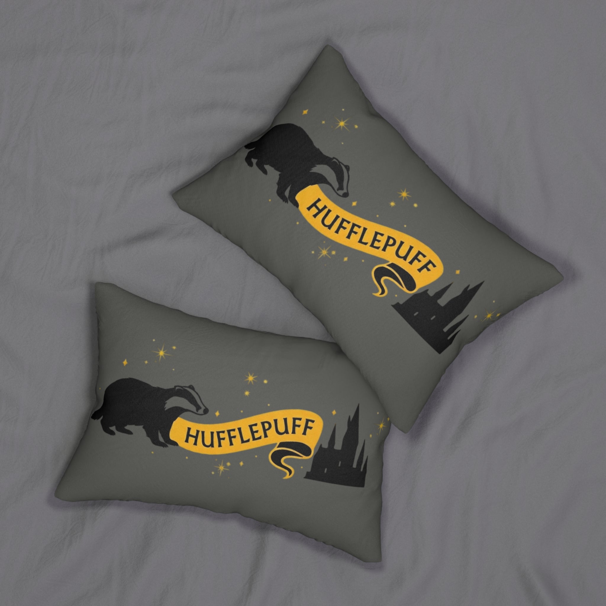 Hufflepuff Badger Lumbar Pillow | Hogwarts Castle Yellow & Charcoal