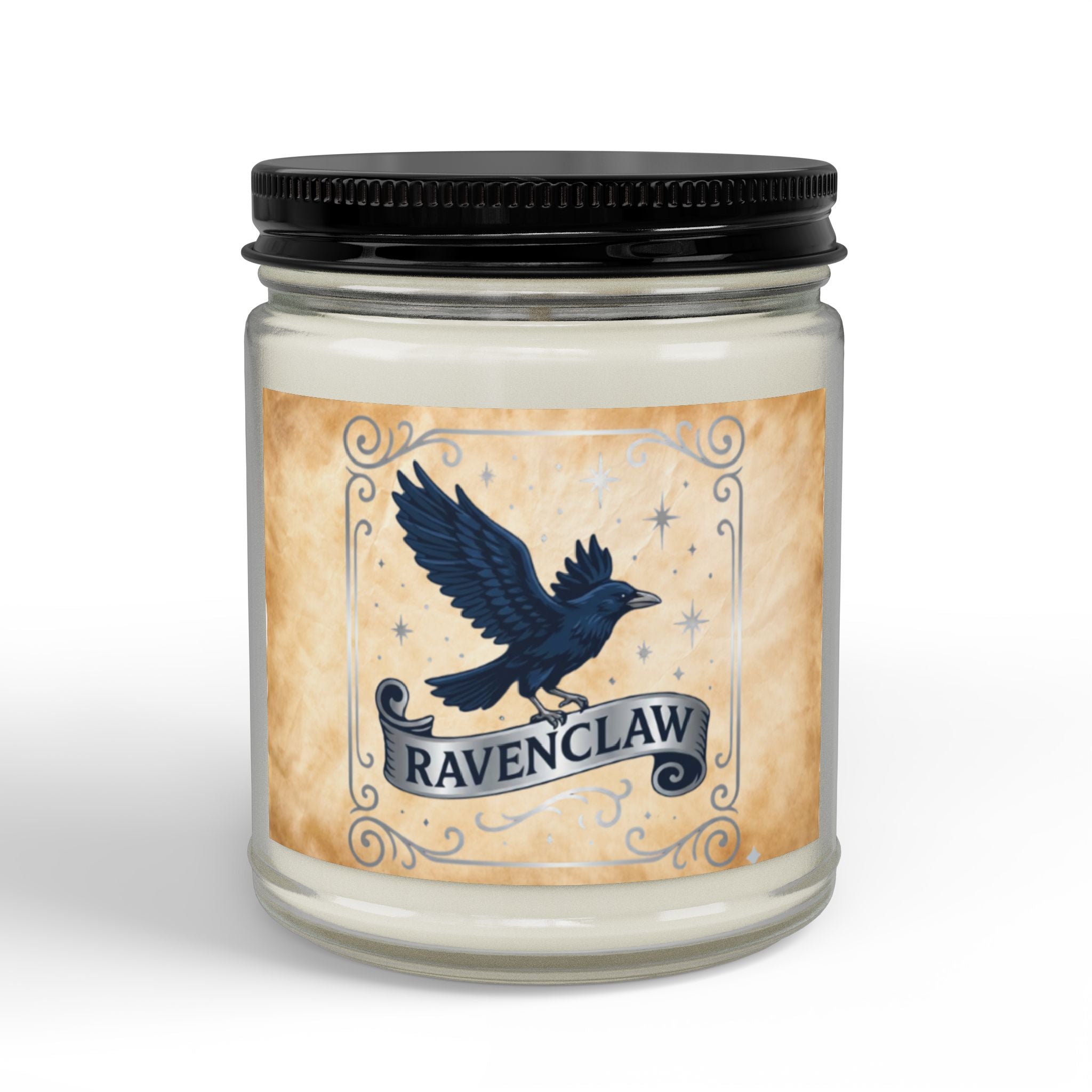 Ravenclaw House Inspired Candle | Blue Raven Emblem | Wisdom & Wit Gift | Amber or Clear Glass | Dark Academia Decor | Book Lover Gift