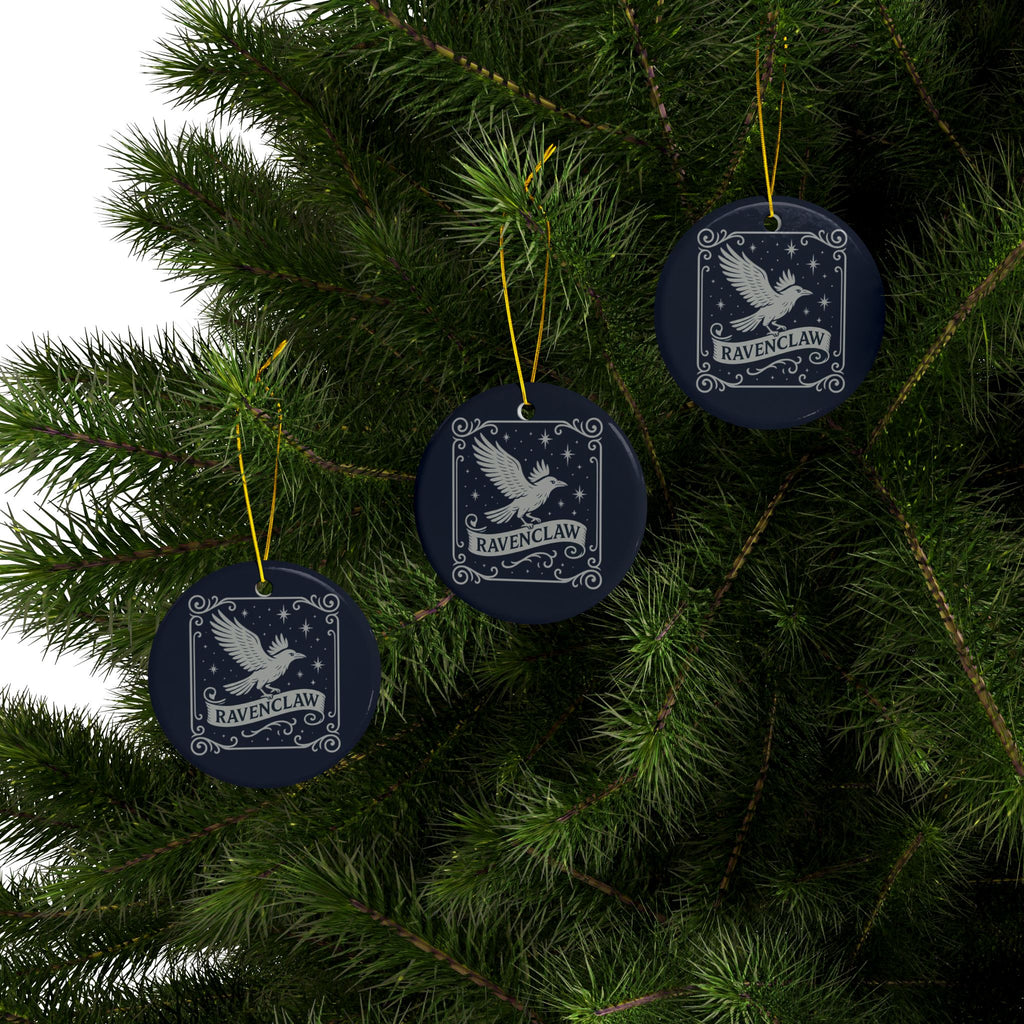 Ravenclaw Crest Inspired Ceramic Ornament | Blue & Silver Christmas Decor | Magic House Decor
