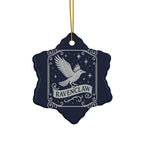 Ravenclaw Crest Inspired Ceramic Ornament | Blue & Silver Christmas Decor | Magic House Decor