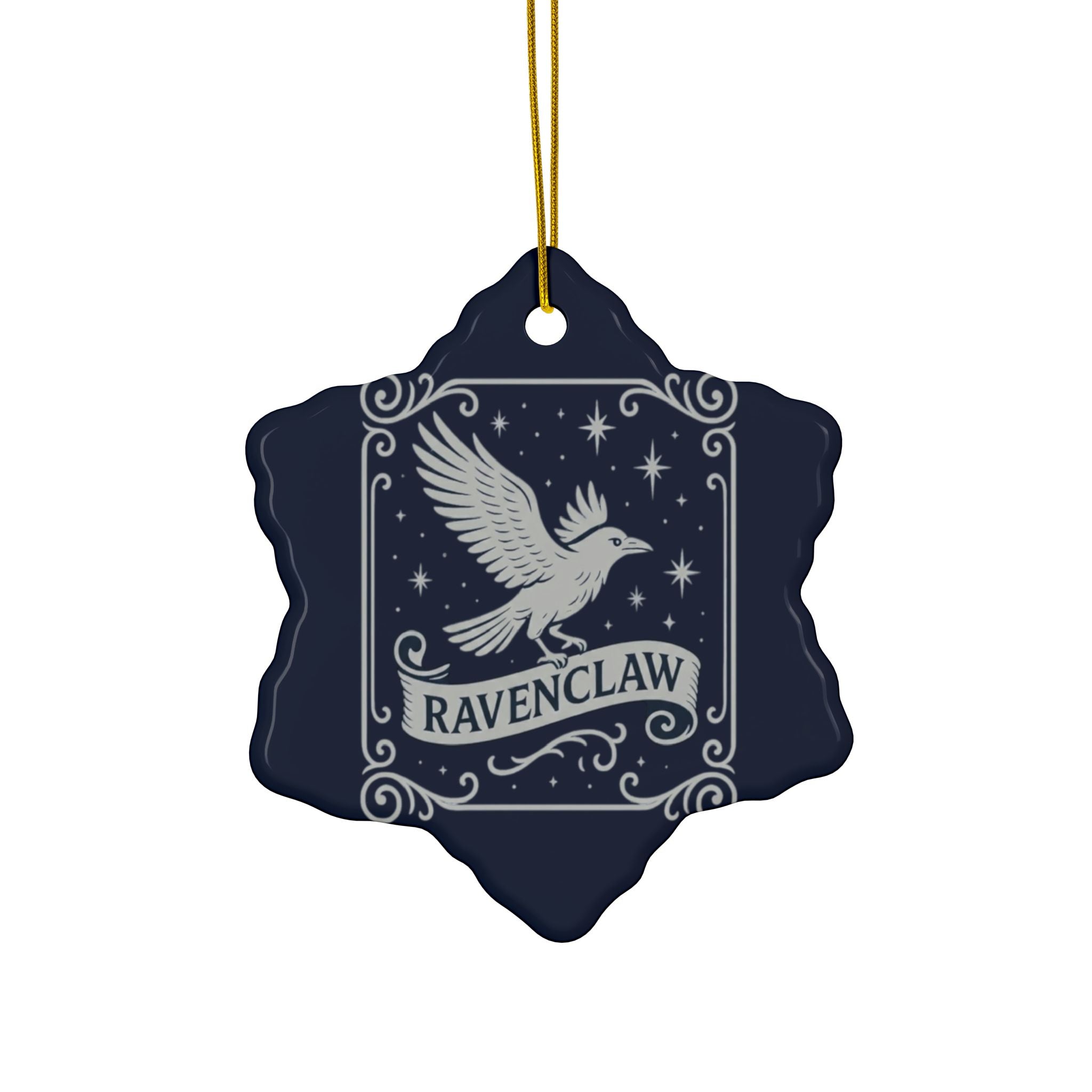 Ravenclaw Crest Inspired Ceramic Ornament | Blue & Silver Christmas Decor | Magic House Decor