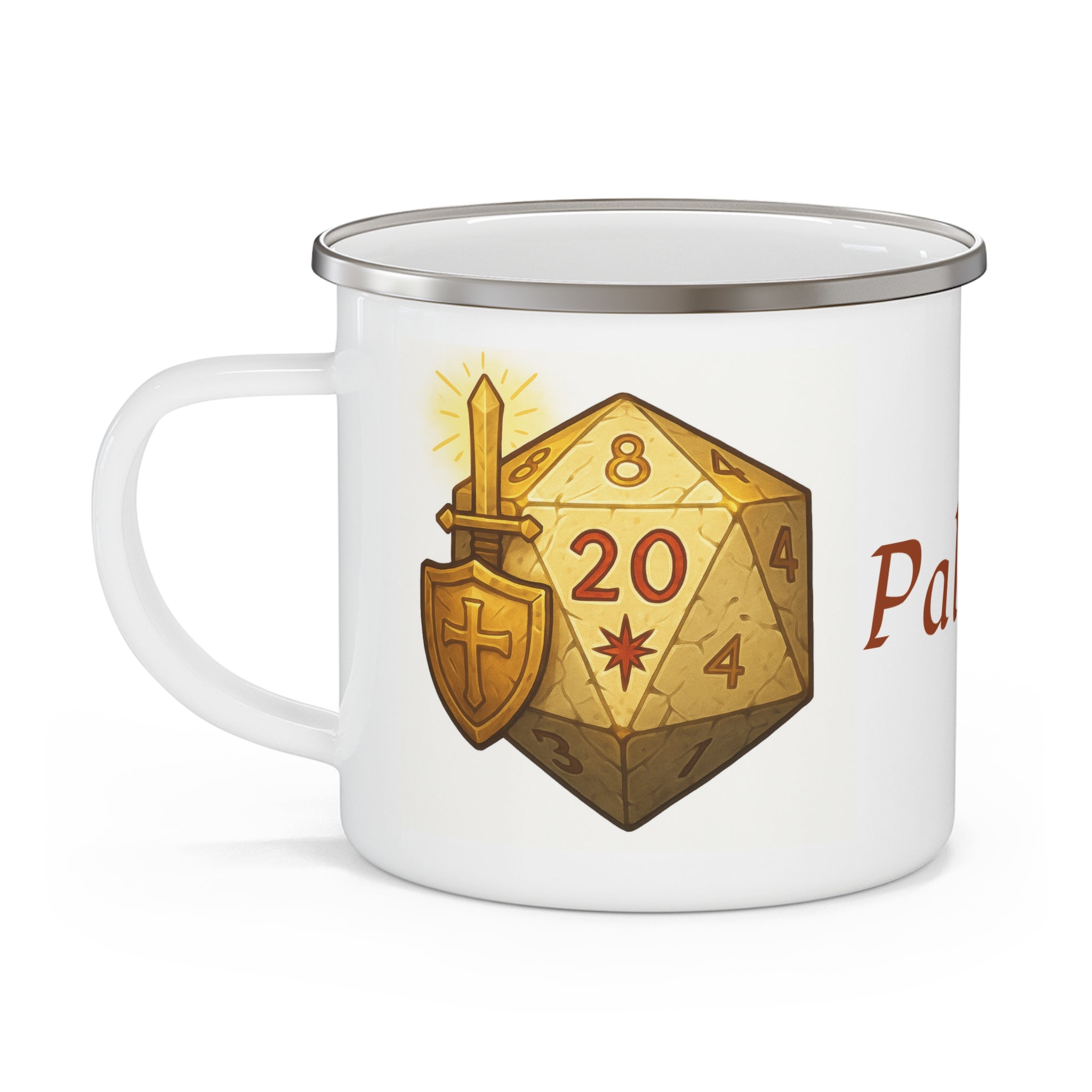Paladin D20 Enamel Mug — Faith, Steel, and a Natural 20