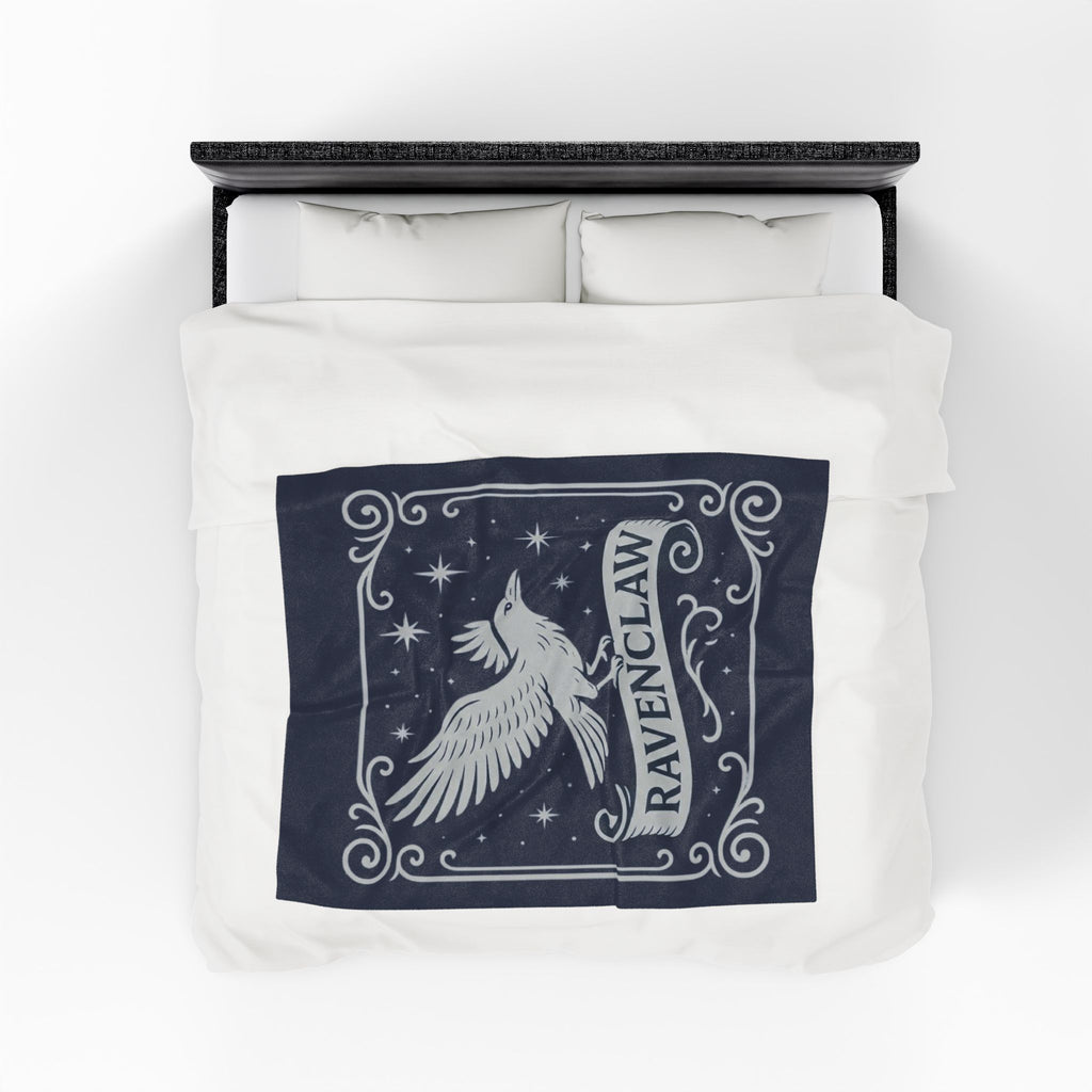 Ravenclaw Emblem Velveteen Plush Blanket | Midnight Blue Celestial Throw