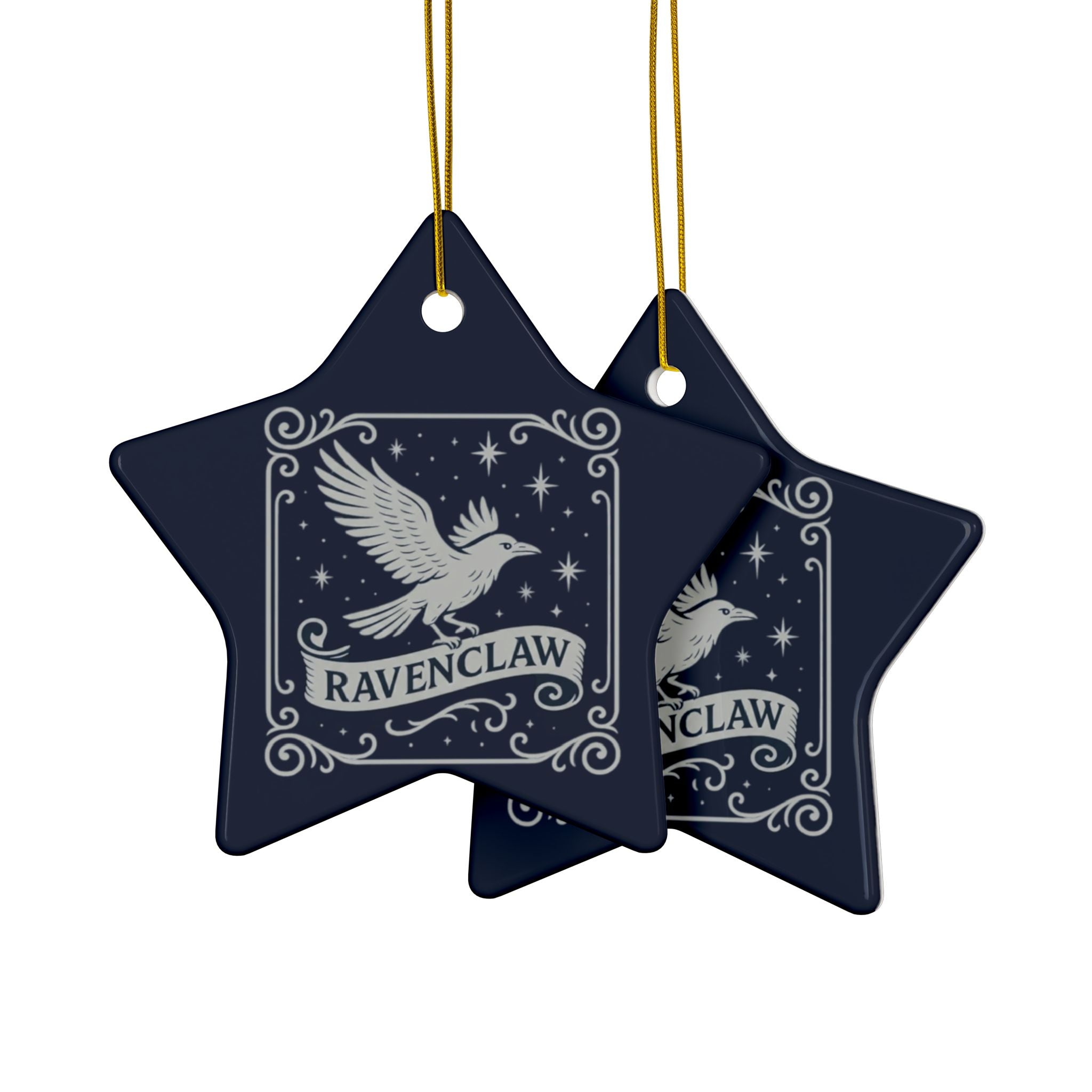 Ravenclaw Crest Inspired Ceramic Ornament | Blue & Silver Christmas Decor | Magic House Decor