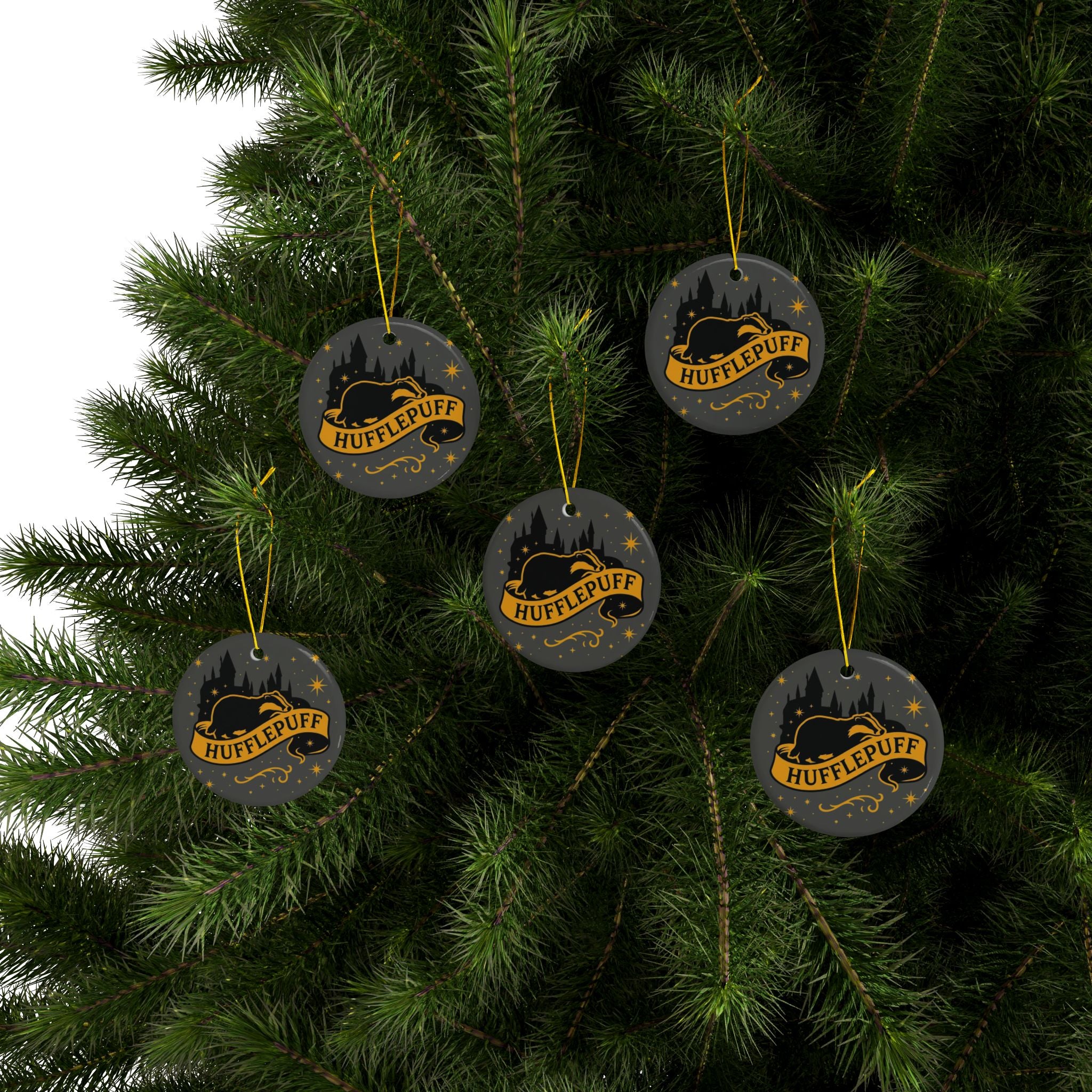 Hufflepuff Badge Ceramic Ornament |Yellow & Black Harry Potter Christmas Decor | Loyal and True Gift