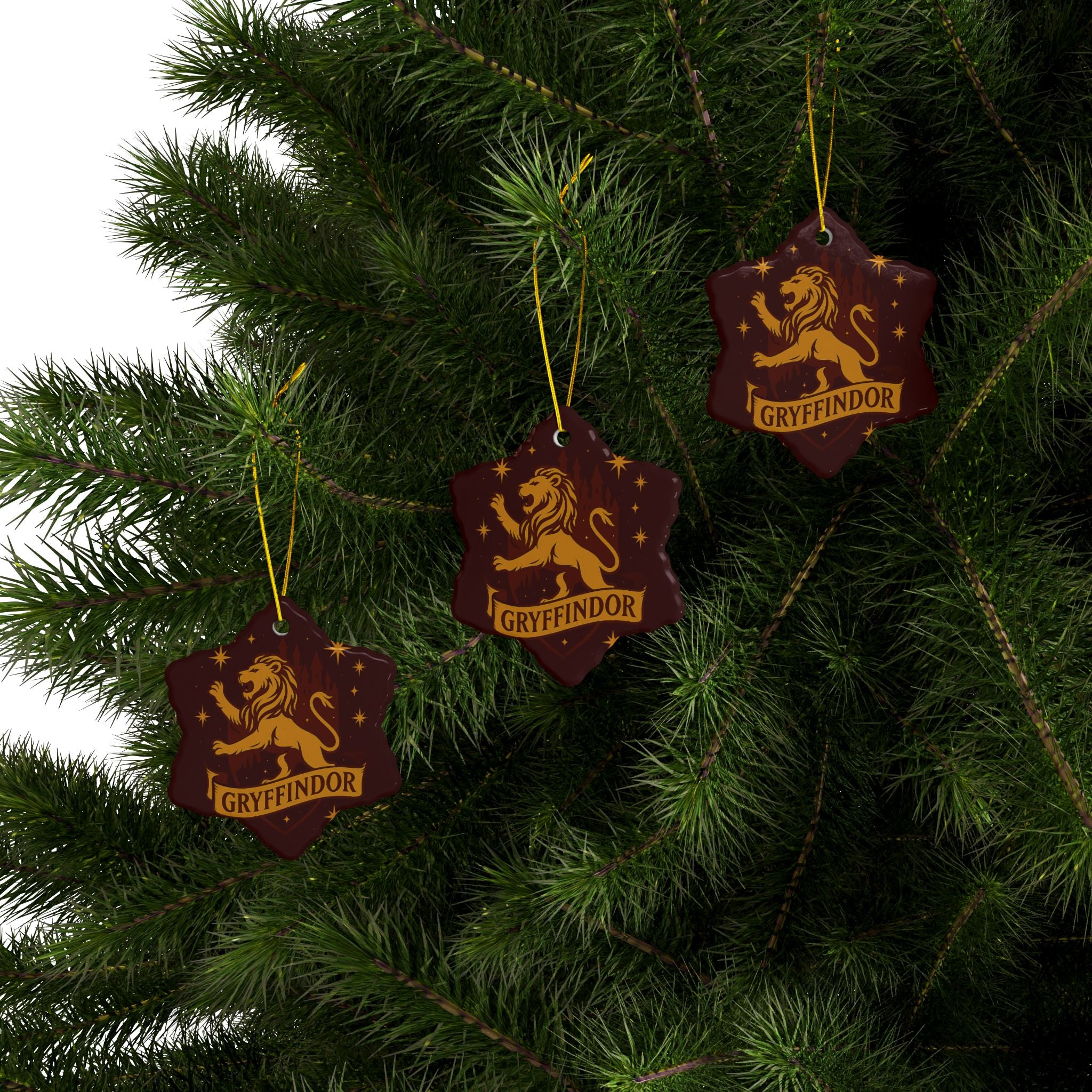 Gryffindor Lion Ceramic Ornament | Round Double-Sided Hogwarts House