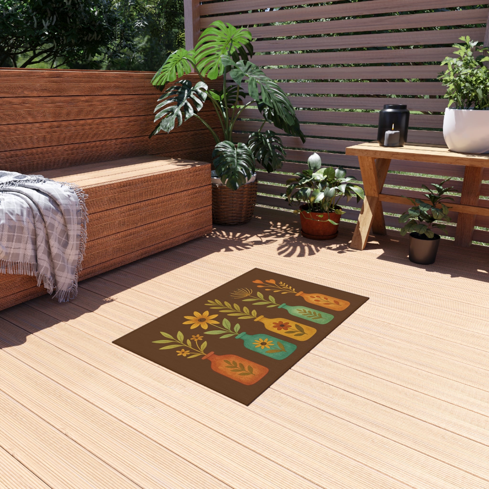Vibrant Floral Outdoor Rug - Bohemian Patio Decor, Autumn Porch Decor | Colorful Flower Doormat | Rustic Farmhouse Porch Rug, Garden Mat