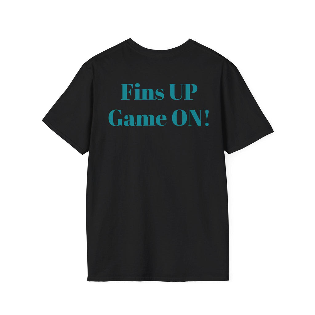 Miami -Fins Up, Game On!-  Fan T-Shirt - Dolphin Mascot - Miami Dolphin Graphic T-Shirt