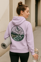 Mountain Adventure Three-Panel Fleece Hoodie, Passport to Adventure Design, Hiking Gift, Unisex Sizes S-3XL, Soft Comfort, Kangaroo Pocket,