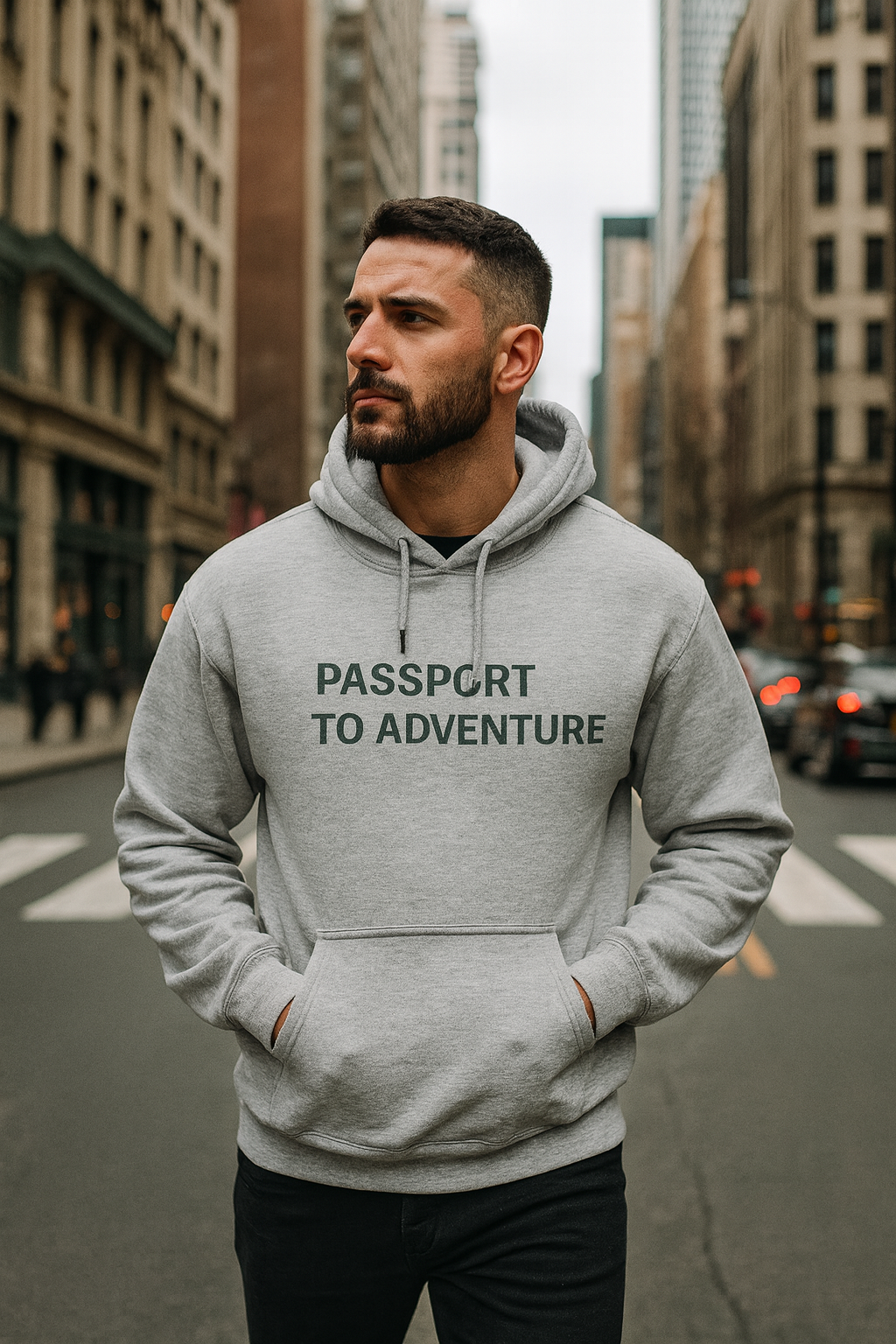 Mountain Adventure Three-Panel Fleece Hoodie, Passport to Adventure Design, Hiking Gift, Unisex Sizes S-3XL, Soft Comfort, Kangaroo Pocket,