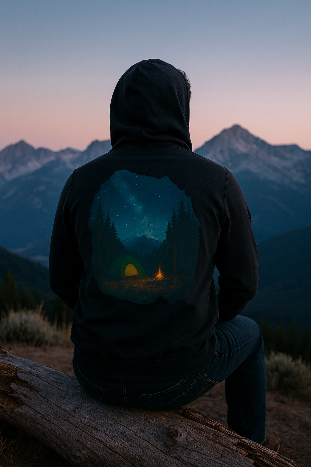Three-Panel Fleece Hoodie - Cozy Campfire Nights Camping Sweater, Hiking Adventure Pullover, Wilderness Mountain Camper Gift