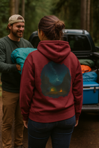 Three-Panel Fleece Hoodie - Cozy Campfire Nights Camping Sweater, Hiking Adventure Pullover, Wilderness Mountain Camper Gift