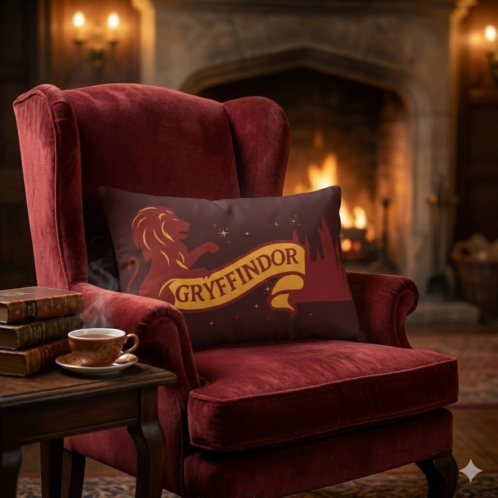 Gryffindor Banner Lumbar Pillow | Lion House Crest Pillow | Harry Potter Inspired