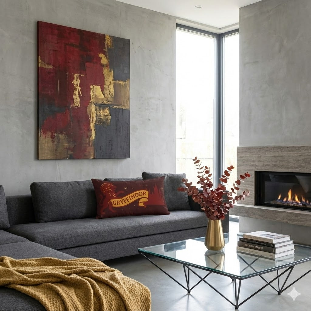 Gryffindor Banner Lumbar Pillow | Lion House Crest Pillow | Harry Potter Inspired