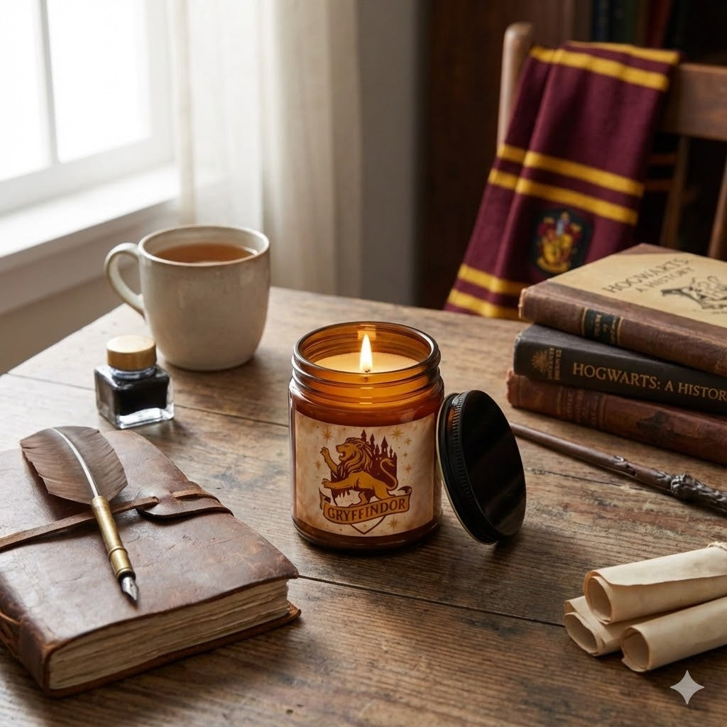 Gryffindor House Inspired Candle | Wizarding World Inspired Soy Wax Candle | Lion Crest Decor