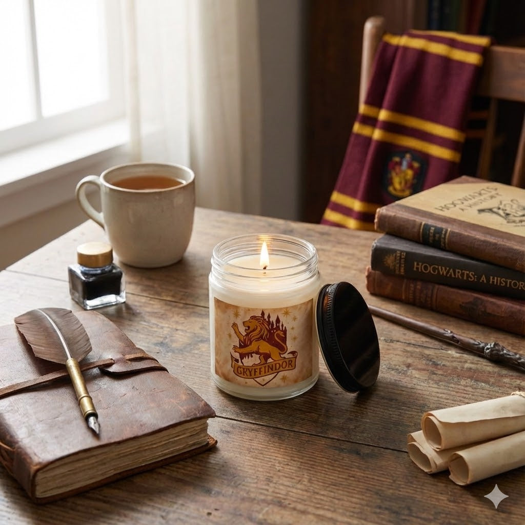 Gryffindor House Inspired Candle | Wizarding World Inspired Soy Wax Candle | Lion Crest Decor