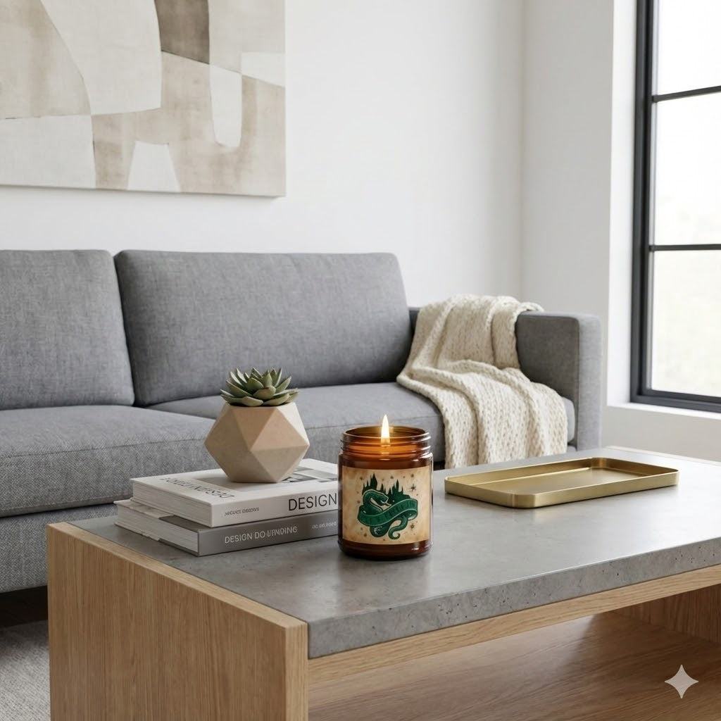 Slytherin House Inspired Candle | Snake Emblem Decor | Ambitious Wizard Gift | Amber or Clear Glass | Magic School Aesthetic