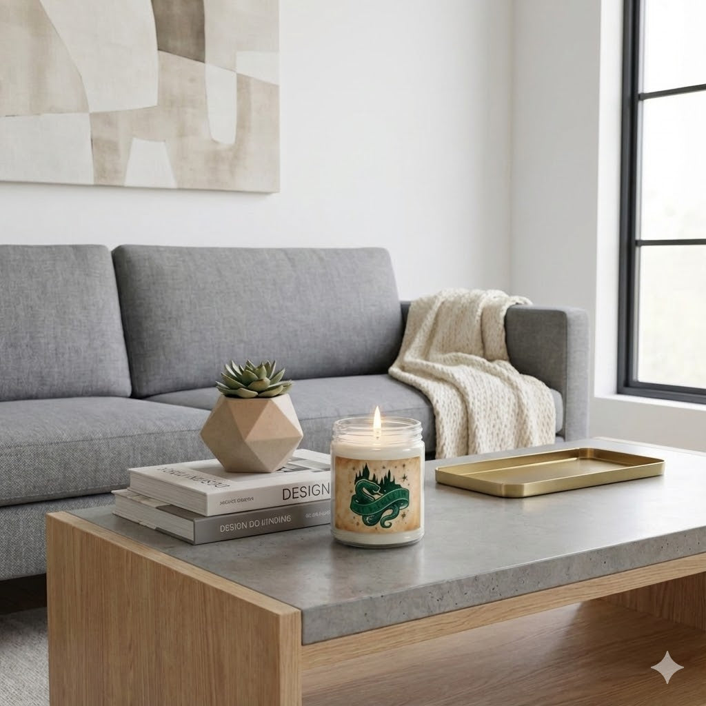 Slytherin House Inspired Candle | Snake Emblem Decor | Ambitious Wizard Gift | Amber or Clear Glass | Magic School Aesthetic