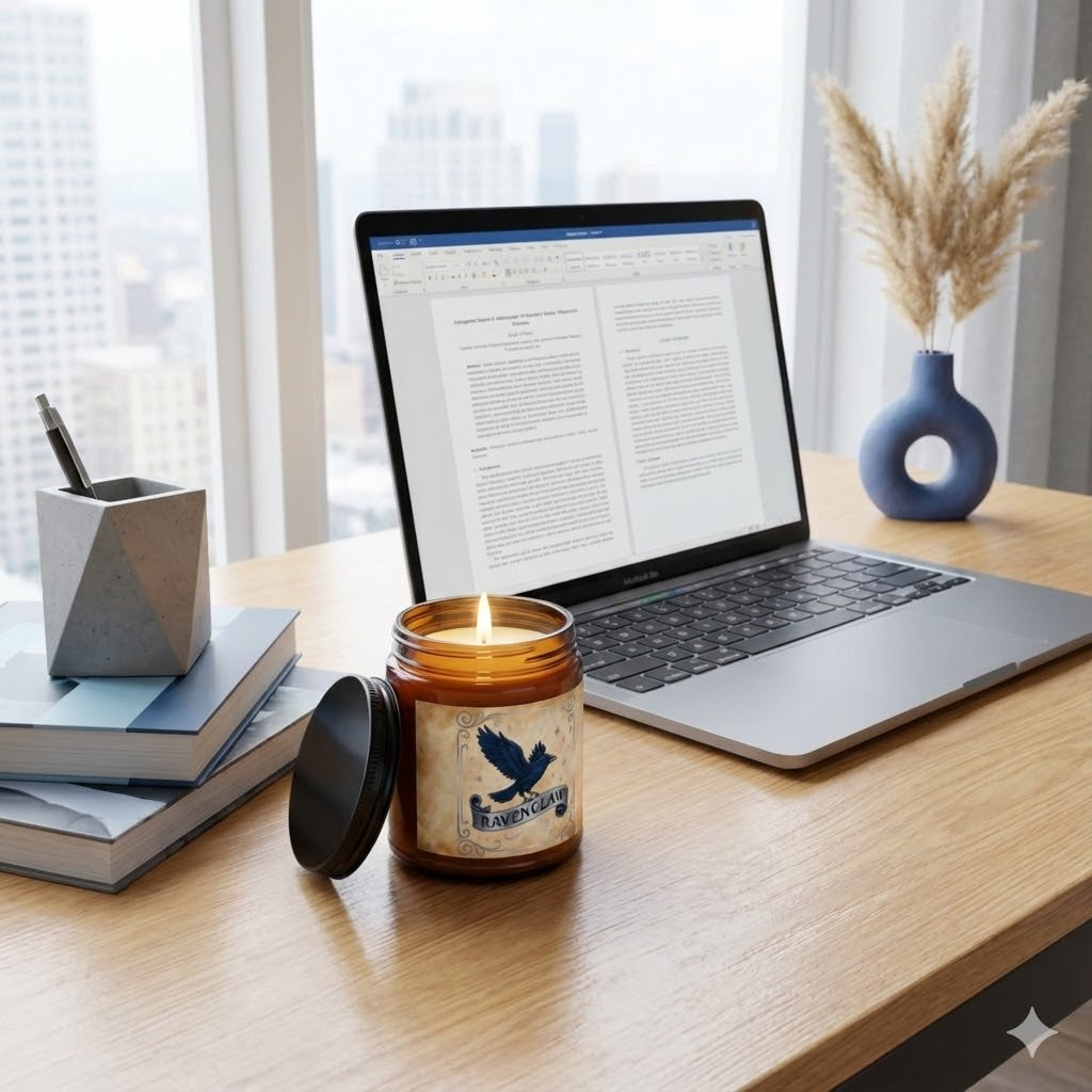 Ravenclaw House Inspired Candle | Blue Raven Emblem | Wisdom & Wit Gift | Amber or Clear Glass | Dark Academia Decor | Book Lover Gift