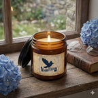 Ravenclaw House Inspired Candle | Blue Raven Emblem | Wisdom & Wit Gift | Amber or Clear Glass | Dark Academia Decor | Book Lover Gift