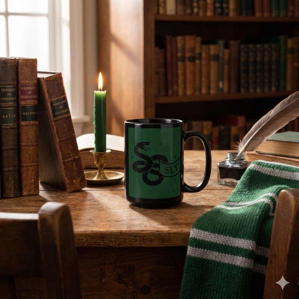 Slytherin Snake Inspired Castle Mug, Black Ceramic Coffee Cup