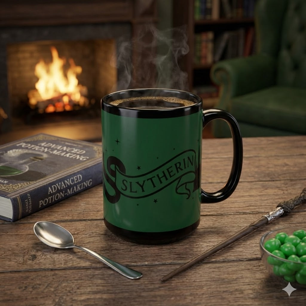 Slytherin Snake Inspired Castle Mug, Black Ceramic Coffee Cup